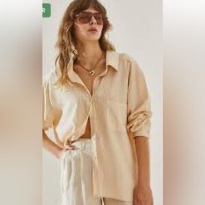 Princess Polly tan‎ pinstripe semi shear  slouchy Button-Up Shirt size 4